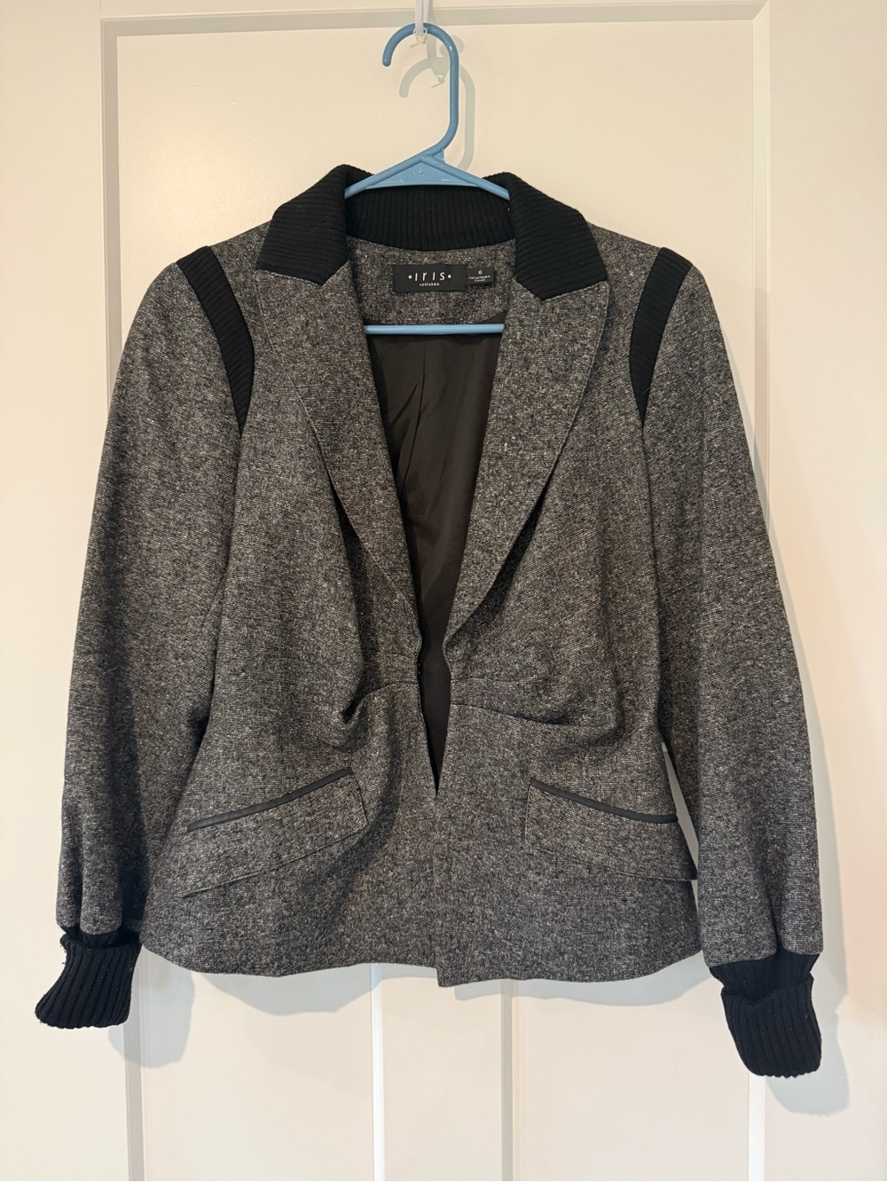 Iris Setlakwe Gray Blazer Jacket with Black Knit Trim